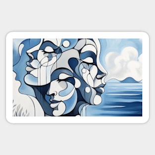 Overlapping faces, art deco Sticker